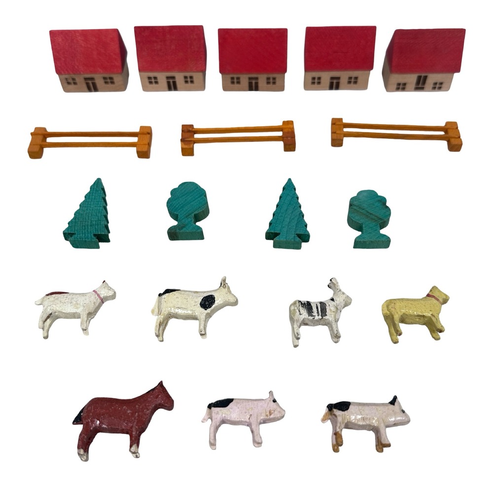 Vintage Erzgebirge Wooden Miniature Farm Animal Set 19 Western Germany Village
